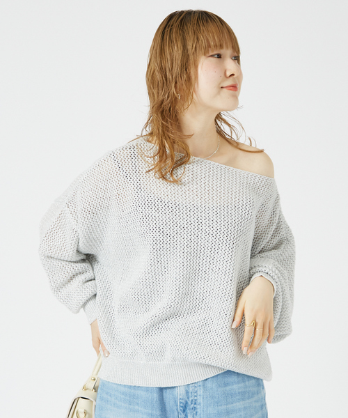 【シルバー】ラメメッシュワイドニットプルオーバー Rouge vif（ルージュ ヴィフ） ニット セーター ラメメッシュワイド
