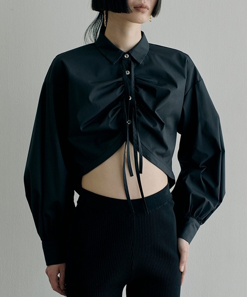 ブラウス シャツ Broad Curved Hem Ribbon Shirt レディース
