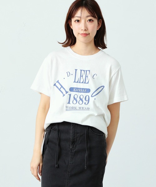 tシャツ スリーブレスロゴプリントＴシャツ レディース Lee tシャツ ロゴ プリント ハーフスリーブTee（M/Lサイズ