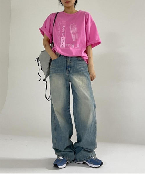 by muni:r ジーンズ デニム デニムパンツ 斜線スリットルーズフィット