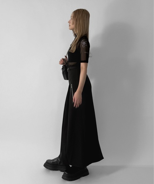 セシリア様 スカート M黒 レザー美シルエット。異素材切り替えデザインロングスカート（スカート