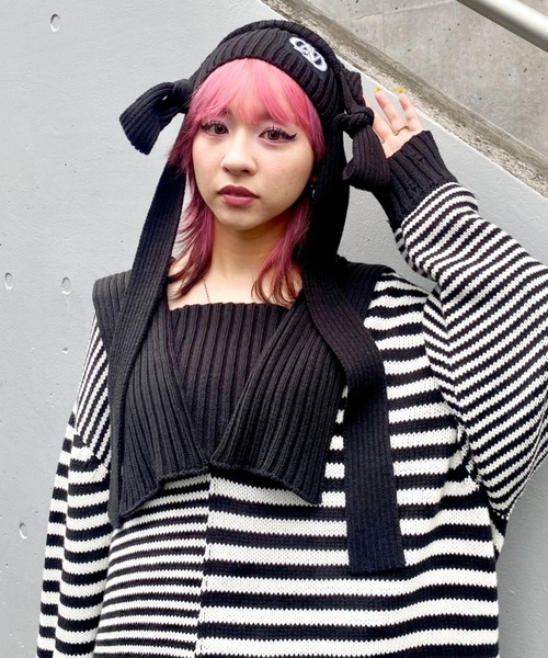 【完売品】Candy Stripper うさ耳ニット帽 ブルー 美品 ニット帽子 うさぎ 耳付き レディース ウサギ耳 うさ耳 帽子 ウサ耳
