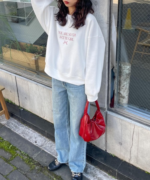 トレーナー スウェット cropped ribbon sweat レディース トレーナー スウェット リボンプリントロゴスウェットトレーナー