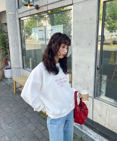 トレーナー スウェット cropped ribbon sweat レディース FREAK'S STORE トレーナー スウェット リボンスウェット