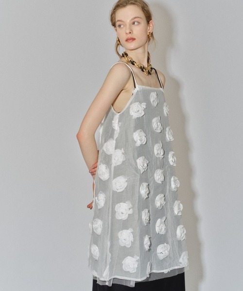 ワンピース Rose pattern camisole dress / ローズパターンシアー