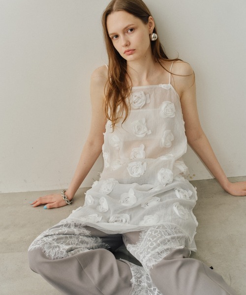 yae/ローズパターンキャミソールドレス ワンピース Rose pattern camisole dress / ローズパターンシアー