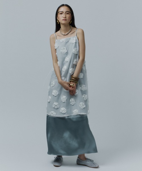 ワンピース Rose pattern camisole dress / ローズパターンシアー