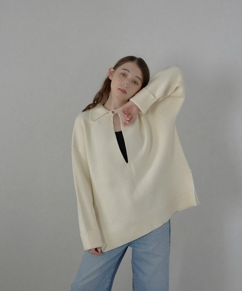 ニット セーター 「MINERTE」2way collared deep vneck knit / 2way襟付きディープVネックニット レディース MINERTE ニット セーター 「MINERTE」2way collared deep vneck