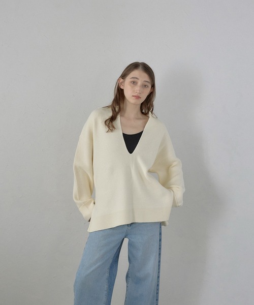 ニット セーター 「MINERTE」2way collared deep vneck knit / 2way襟付きディープVネックニット レディース MINERTE ニット セーター 「MINERTE」2way collared deep vneck