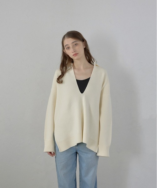 MINERTE ニット セーター 「MINERTE」2way collared deep vneck knit