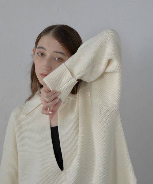 ニット セーター 「MINERTE」2way collared deep vneck knit / 2way襟付きディープVネックニット レディース BONJOUR SAGAN公式オンラインストア / 2way collared deep vneck