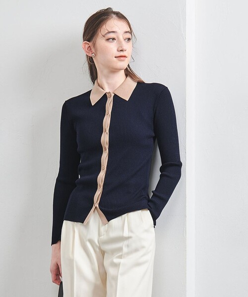 完売品 UNITED ARROWS ポロカラーリブニット　ネイビー UNITED ARROWS ポロカラーリブニットネイビー