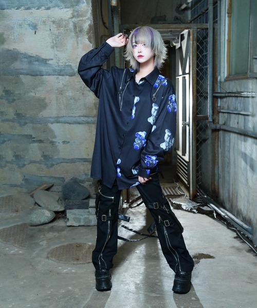 Amilige（アミリージュ） ブラウス シャツ バイカラーBEARプリント