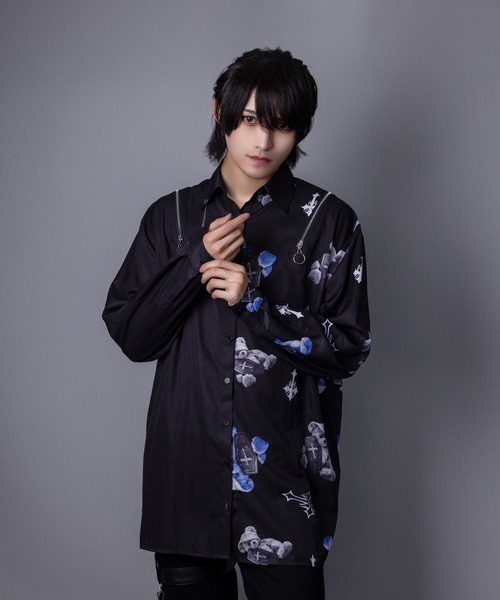 Amilige（アミリージュ） ブラウス シャツ バイカラーBEARプリント