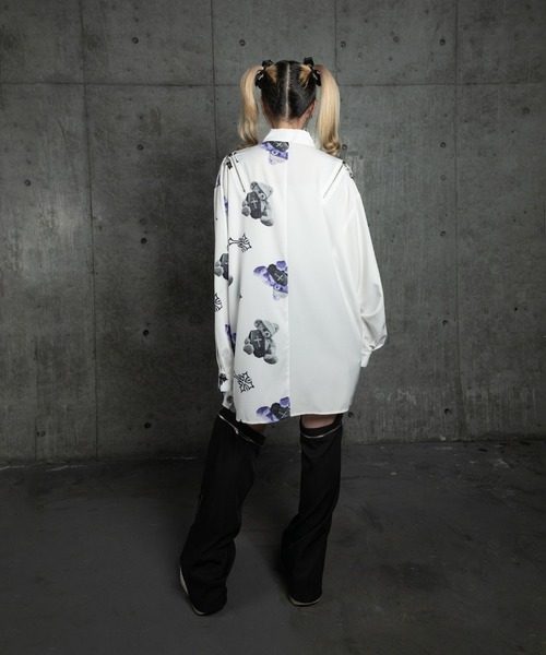 Amilige（アミリージュ） ブラウス シャツ バイカラーBEARプリント