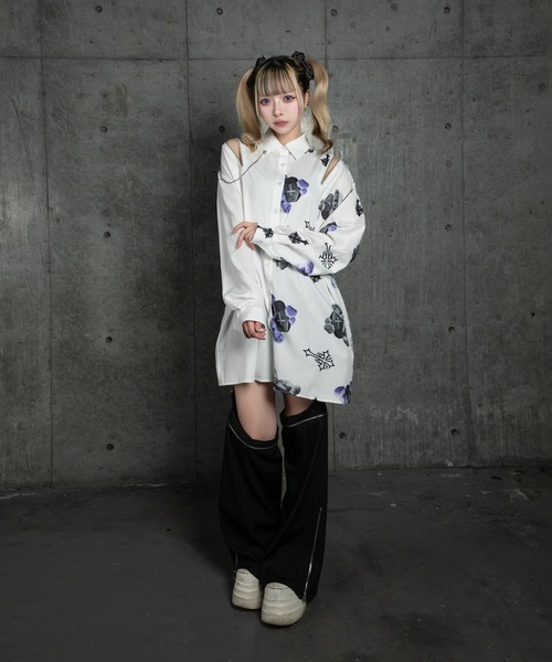 Amilige（アミリージュ） ブラウス シャツ バイカラーBEARプリント