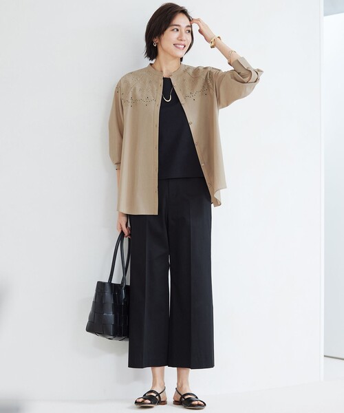 自由区 パンツ コットンサテンクロップド丈ワイドストレート