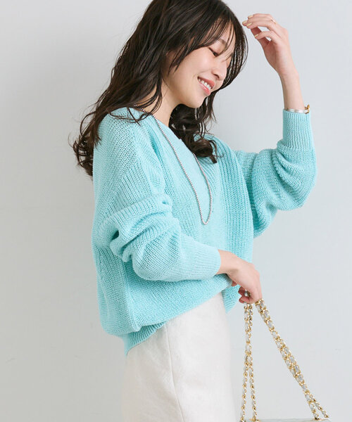 ☆ La boutique BonBon ストローヤーン 片畦 2WAY ニット La boutique BonBon｜【名品ニット復刻】ストローヤーン片畦2WAY