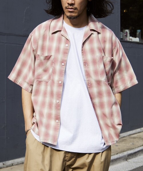 FREAK'S STORE シャツ ブリーチ加工 オープンカラー オンブレ