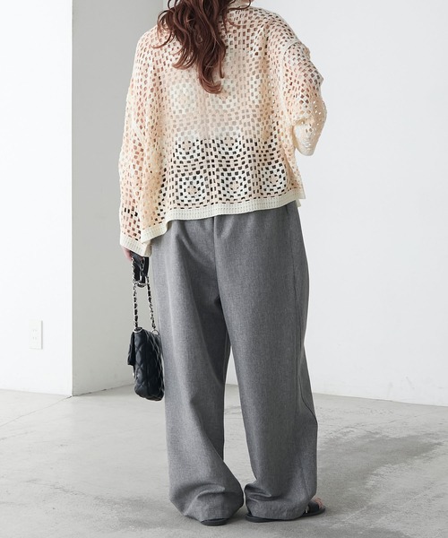 BONLECILL カーディガン 配色フラワーモチーフかぎ針ポロカーディガン