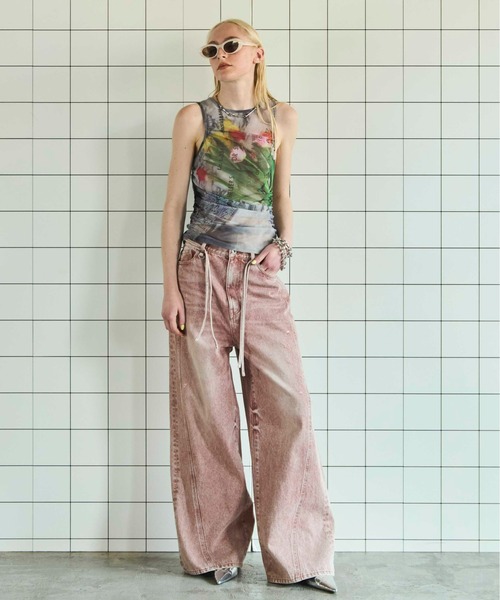 タンクトップ ノースリーブ Tulip Gather Mesh Tank Top/チューリップギャザーメッシュタンクトップ「MAISON SPECIA Tulip Gather Mesh Tank Top/チューリップギャザーメッシュ