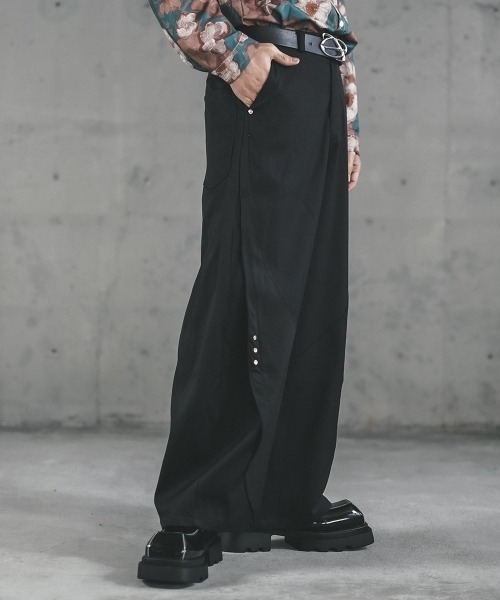 21AW N．M Thickended w／耳 ワイドスラックスパンツ ブラック Shoowtime（ショウタイム） ワイドパンツ スラックス Curved