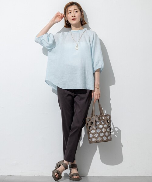 23区【洗える】LIBECO ボウタイ ボリュームスリーブ ブラウス 32 23区｜【洗える】LIBECOリネン ボリュームスリーブ ブラウス