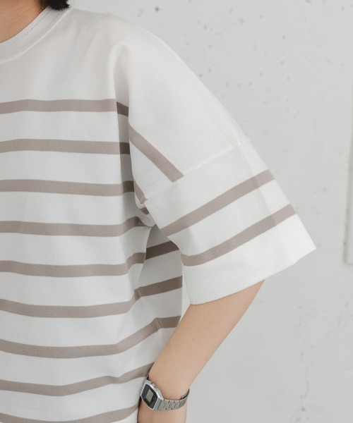 EKAL tシャツ ナバルボーダーショートスリーブニットTシャツ