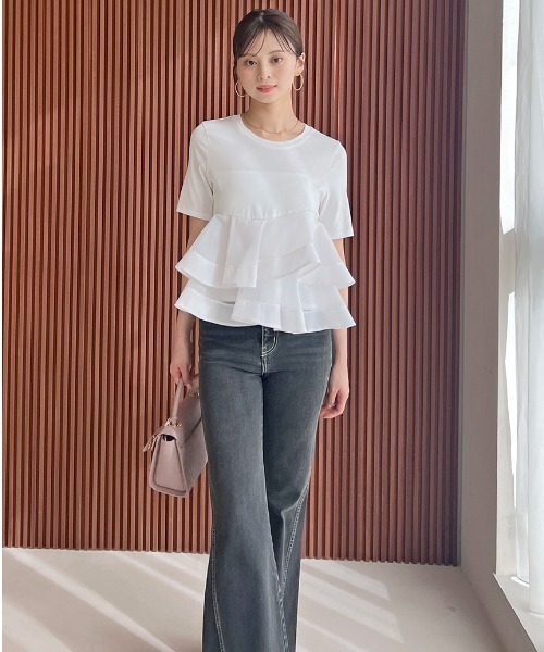 snidel 異素材ペプラムTシャツ （BLK） 異素材ペプラムTシャツ（カットソー/Tシャツ）｜SNIDEL