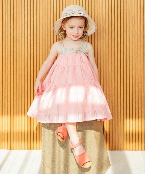 リバティパッチワーク ヨークフリルティアードワンピース　CHILD WOMAN Dot＆Stripes CHILD WOMAN（ドットアンドストライプス