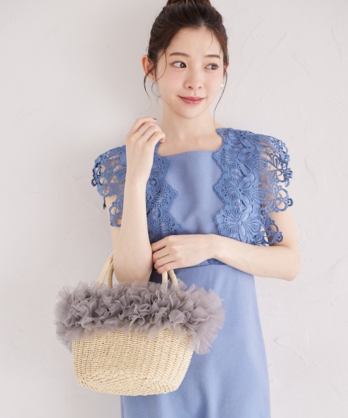 べっく　美奈代select　水玉柄オーガンジーフリルペーパーかごバッグ べっく様専用 美奈代select 水玉柄オーガンジーフリルペーパー