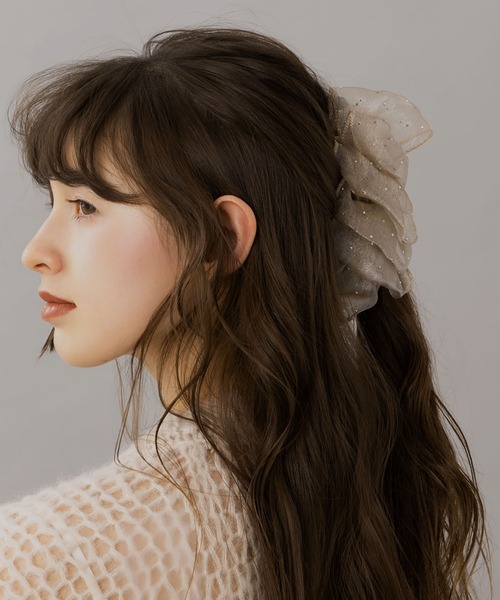 SALE♡ハンドメイド♡オーガンジーフリルポニークリップ② LA MUe ヘアクリップ 「LA MUE」オーガンジーフリルバナナクリップ