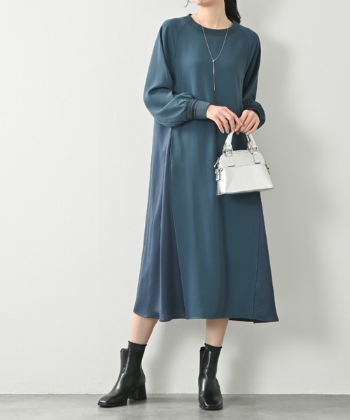 ワンピース 1枚でサマになる♪異素材コンビふんわりワンピース