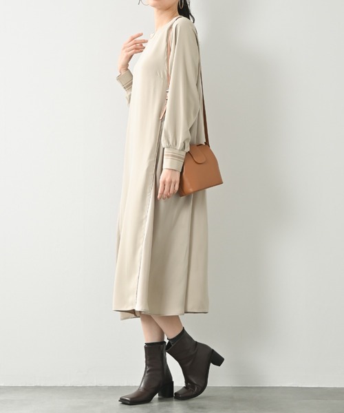 ワンピース 1枚でサマになる♪異素材コンビふんわりワンピース