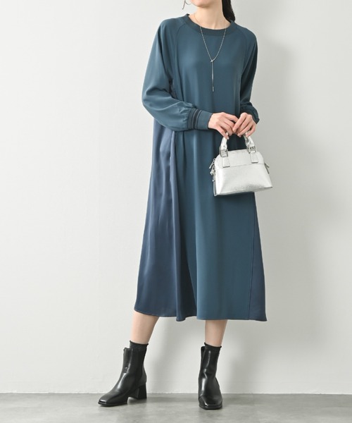 ワンピース 1枚でサマになる♪異素材コンビふんわりワンピース