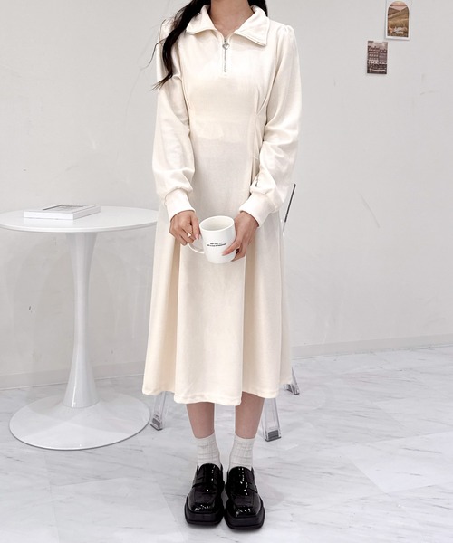 Mejoul ワンピース 「2025秋冬新作」ハーフジップ ハートチャーム