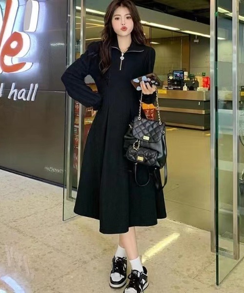 Mejoul ワンピース 「2025秋冬新作」ハーフジップ ハートチャーム