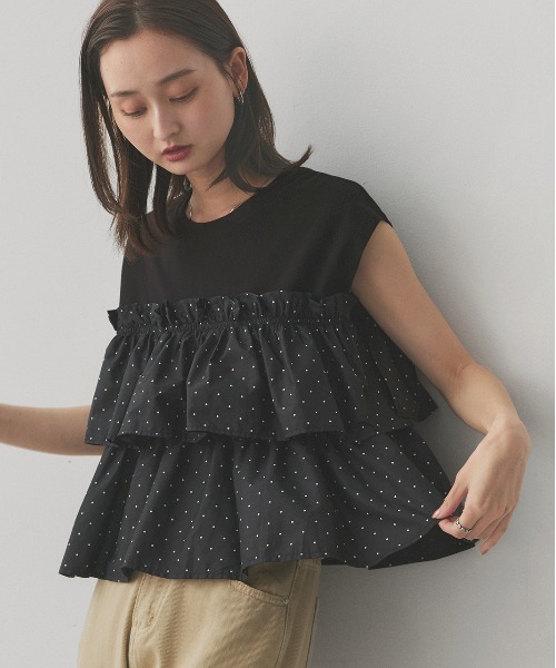 ad thie（アドティエ） tシャツ ポルカドット ティアードフリル