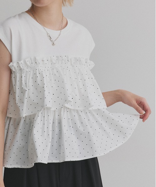 ad thie（アドティエ） tシャツ ポルカドット ティアードフリル