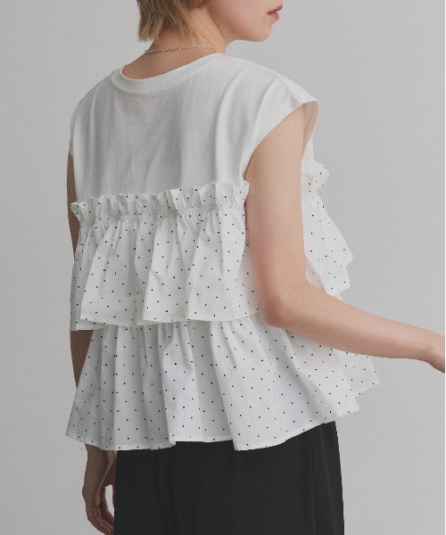 ad thie（アドティエ） tシャツ ポルカドット ティアードフリル