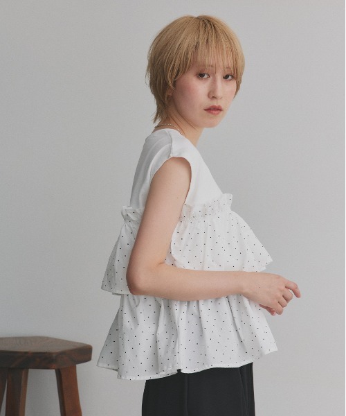 ad thie（アドティエ） tシャツ ポルカドット ティアードフリル