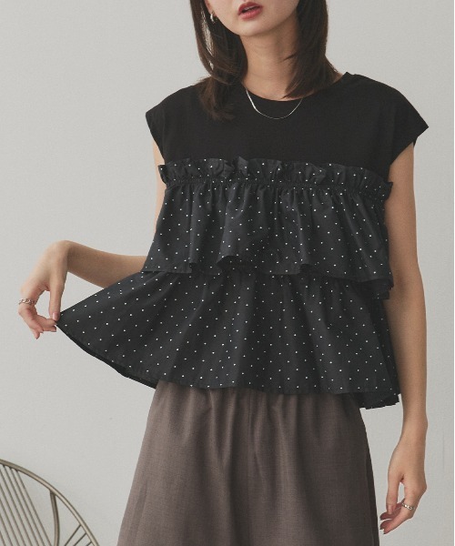 AD2006 archive 00s シルクフリルドットサルエル 黒 水玉 ad thie（アドティエ） tシャツ ポルカドット ティアードフリル