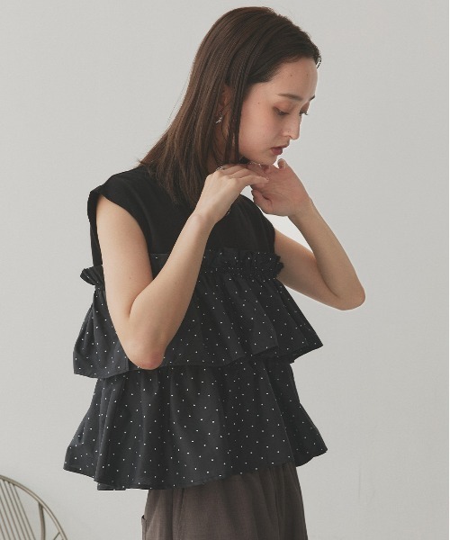 ad thie（アドティエ） tシャツ ポルカドット ティアードフリル