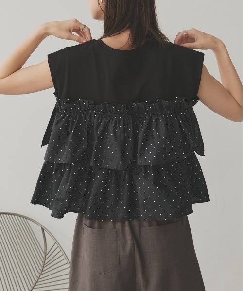 ad thie（アドティエ） tシャツ ポルカドット ティアードフリル