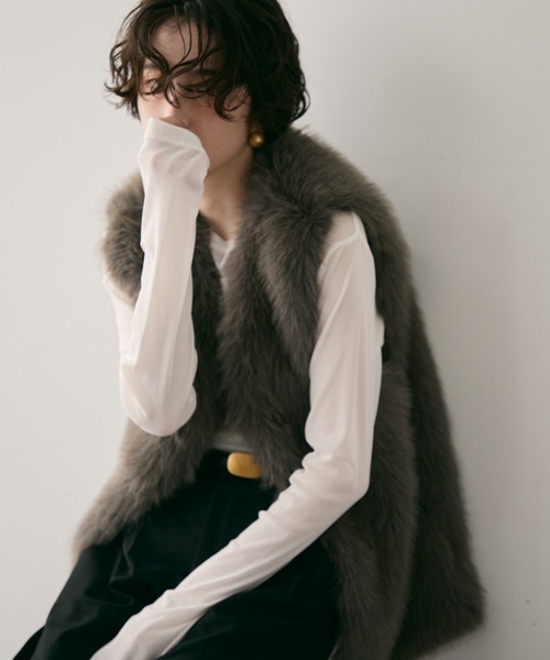 新品同様❗️羊革シープスキン　ロングジレベスト 最 安値ファッション - 新品同様❗️羊革シープスキン ロングジレベスト