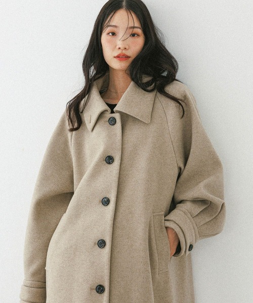 Chez VIDALENC ステンカラーコート ベージュ/ネイビー Chez VIDALENC ステンカラーコート ベージュ/ネイビー Chez VIDALENC