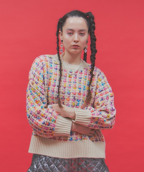 manana suerte ツイードニット 2点セット 美品 manana suerte（マニャーナスエルテ） ニット セーター マルチカラー