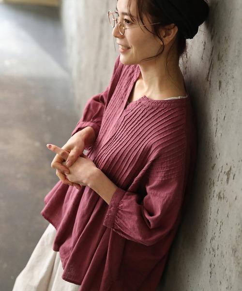 「soulberry」 7分袖ブラウス L レッド レディース_画像5