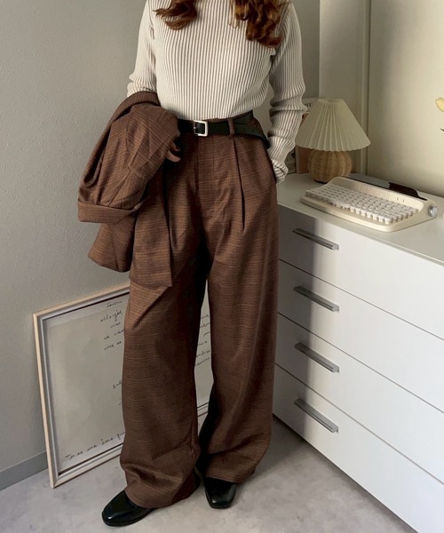 ワイドパンツ パンツ タックチェックワイドパンツ「NOUA」 レディース