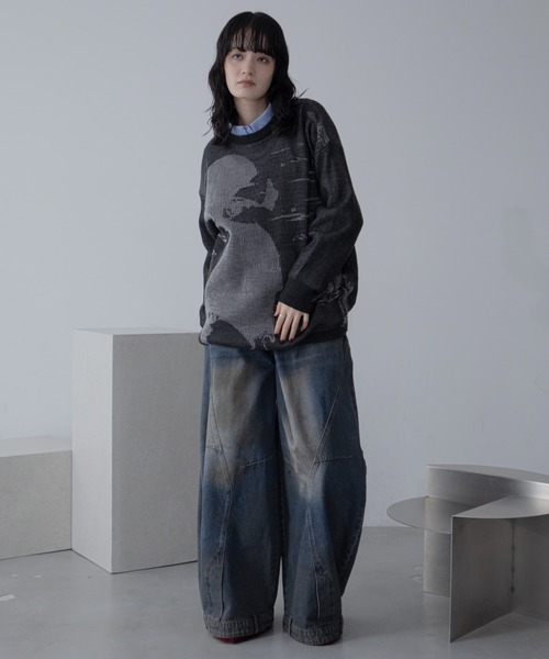 ニット セーター アート柄リバーシブルオーバーニット/ユニセックス